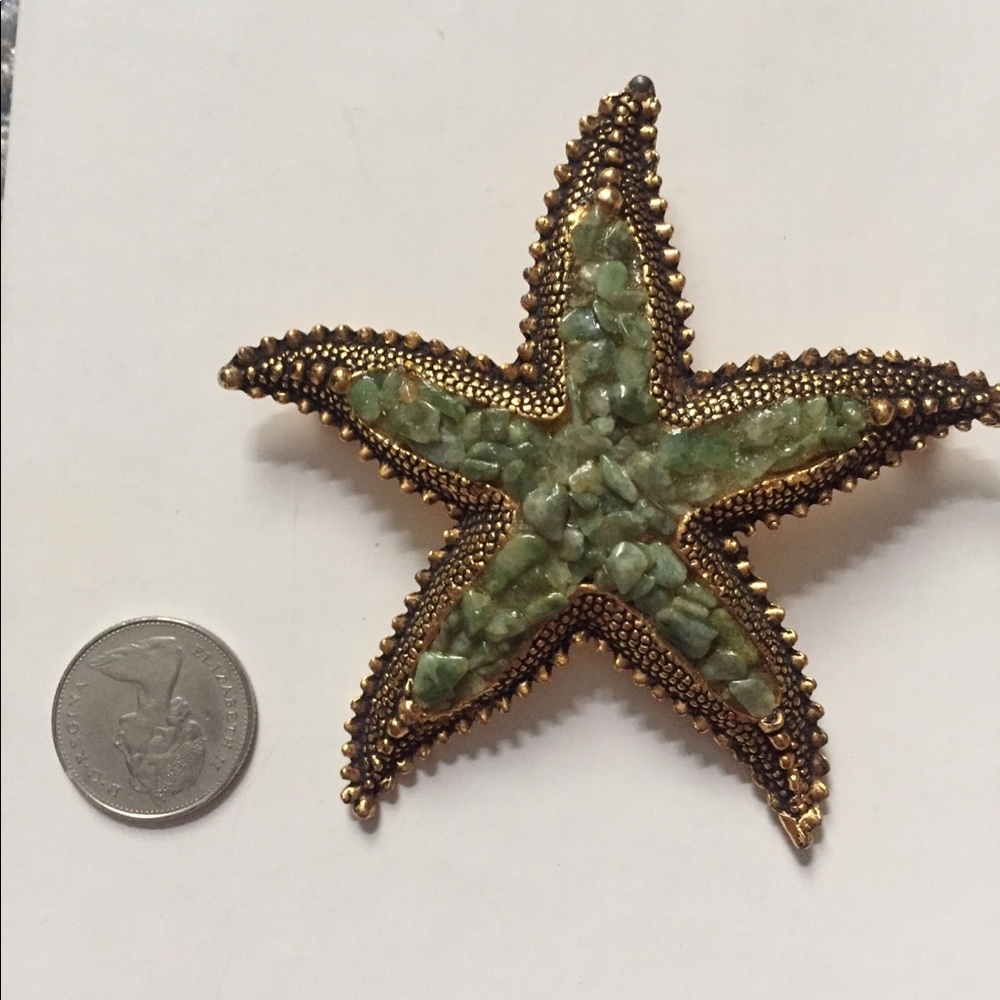 Jade green starfish brooch